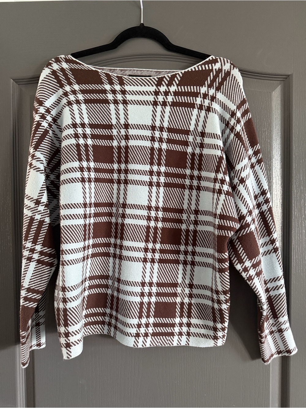Adrienne Vittadini Brown & Cream Textured Crewneck Sweater